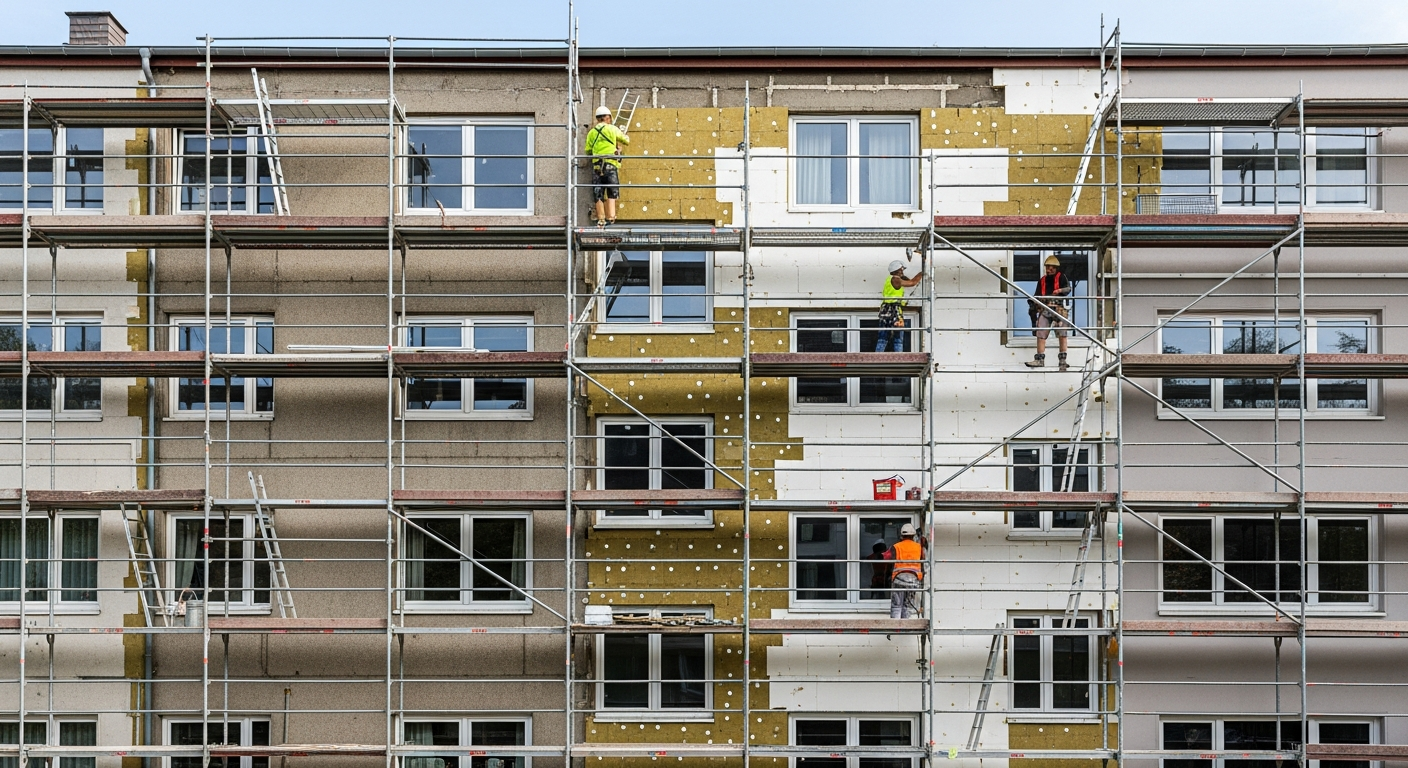 Sanierung eines Mehrfamilienhauses – Gerüst und Fassadendämmung