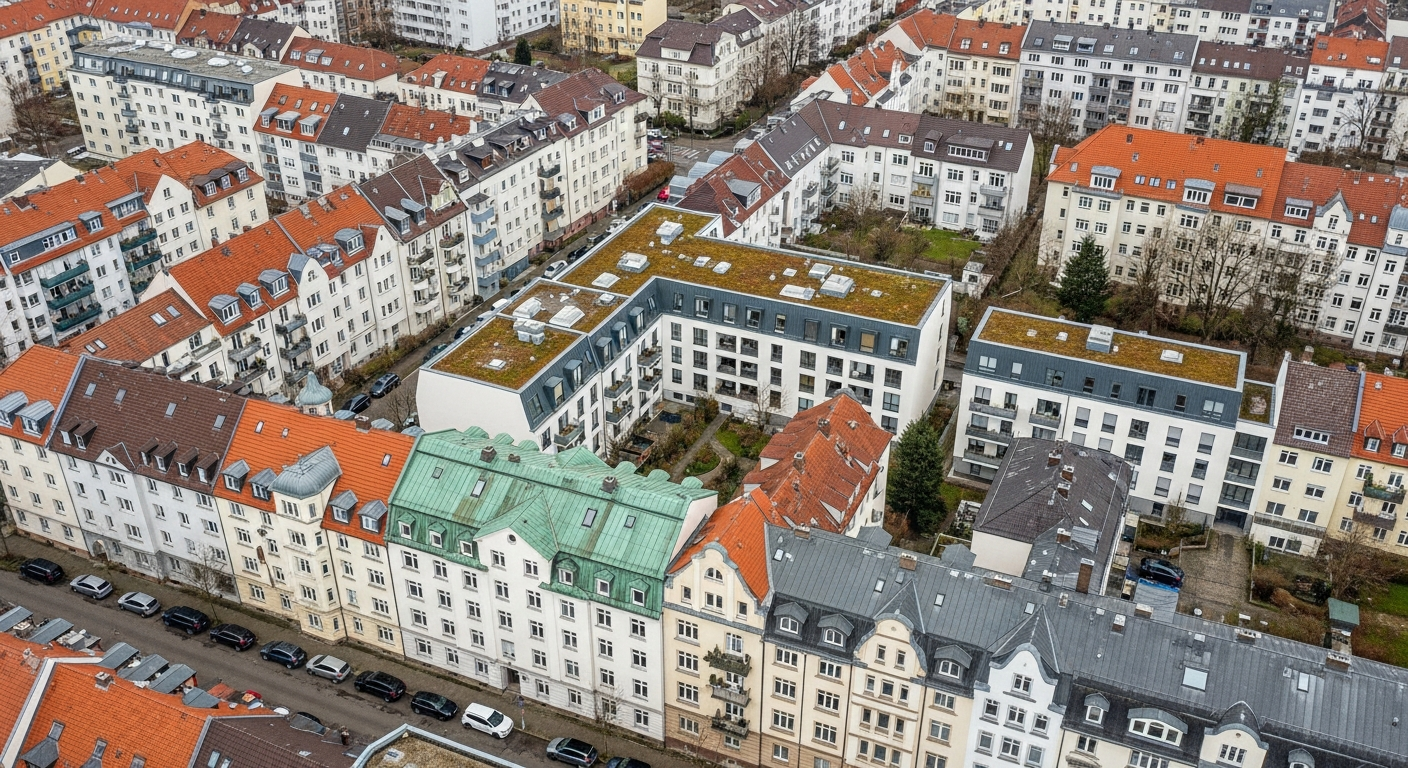 Luftaufnahme mehrerer Mehrfamilienhäuser – Portfolio-Übersicht
